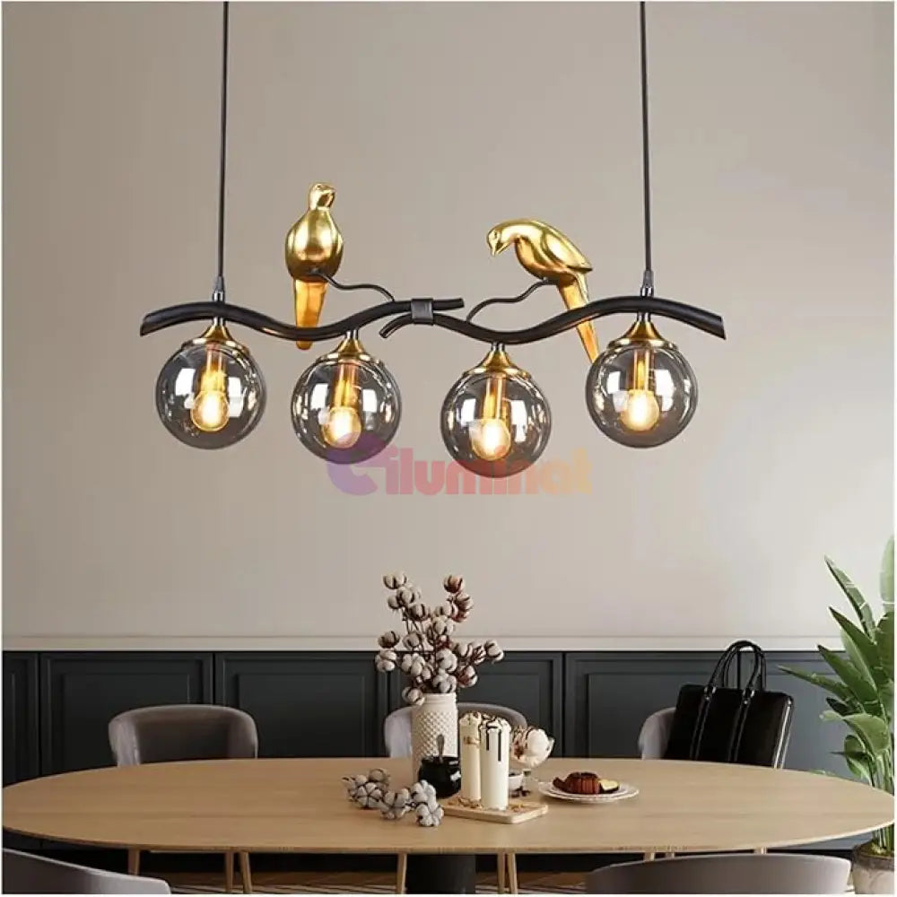 Lustra Birdy BLACK & GOLD Abajur Fumuriu 4xE14 NEGRU + AURIU / ABAJUR Chandeliers