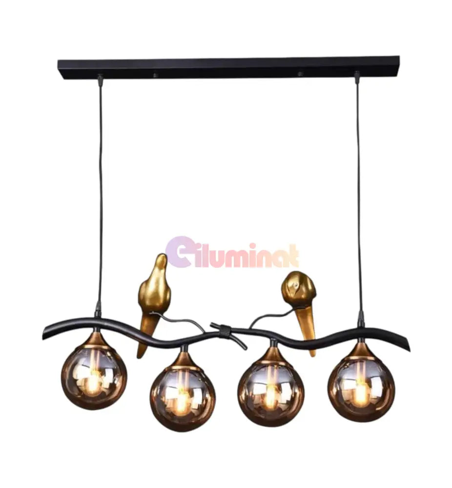 Lustra Birdy BLACK & GOLD Abajur Fumuriu 4xE14 NEGRU + AURIU / ABAJUR Chandeliers
