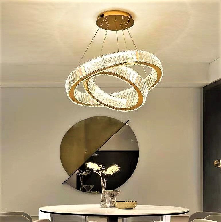 Candelabru Led 80W Cristal Royal Gold 2 Segmente 40 + 60Cm Telecomanda Chandeliers Crystal