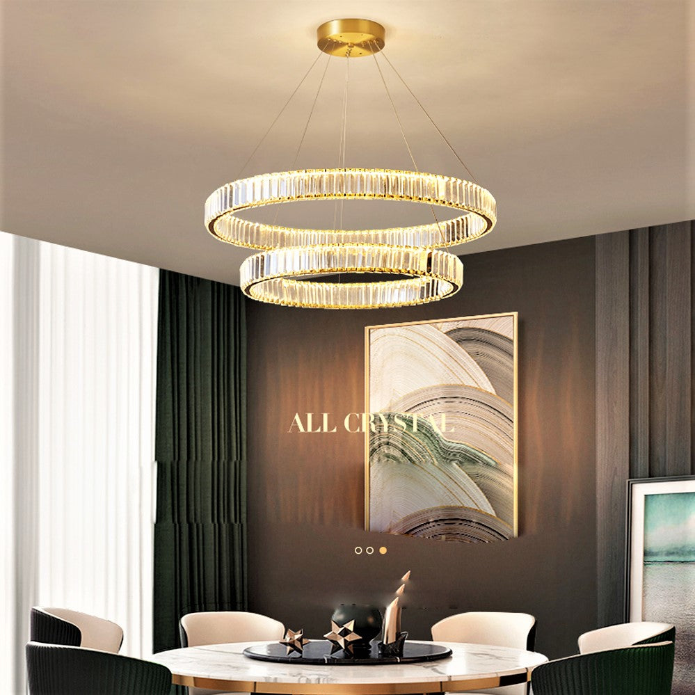 Candelabru Led 80W Cristal Royal Gold 2 Segmente 40 + 60Cm Telecomanda Chandeliers Crystal