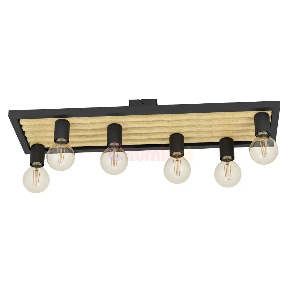 Lustra CONSETT Black & Wood 6xE27 Eglo Lighting Fixtures