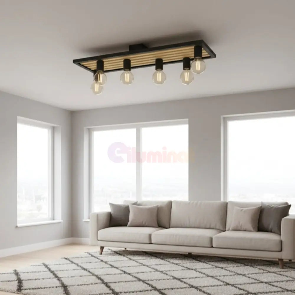 Lustra CONSETT Black & Wood 6xE27 Eglo Lighting Fixtures