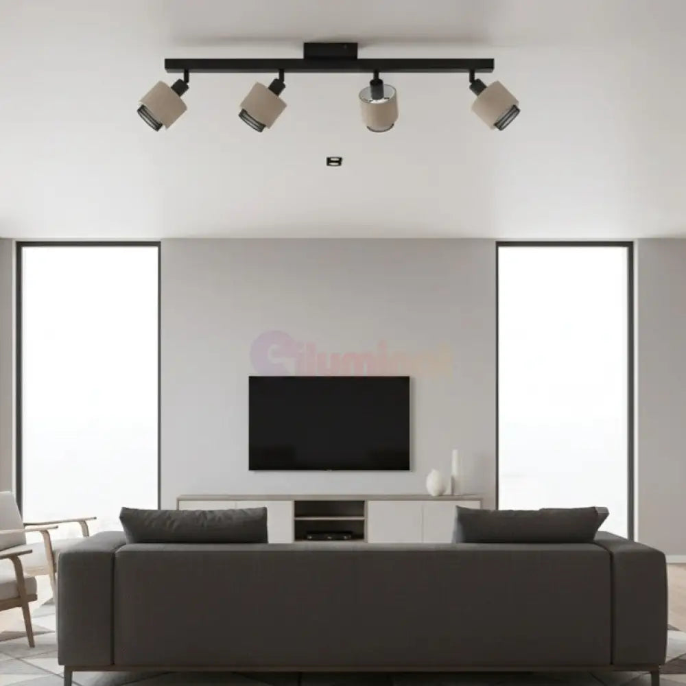 Lustra Cu 4 Spoturi Reglabile Black Natural ROSLEY 75CM NEAGRA Lighting Fixtures
