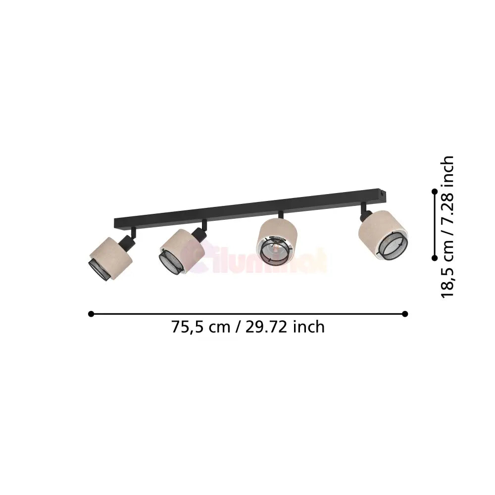 Lustra Cu 4 Spoturi Reglabile Black Natural ROSLEY 75CM NEAGRA Lighting Fixtures