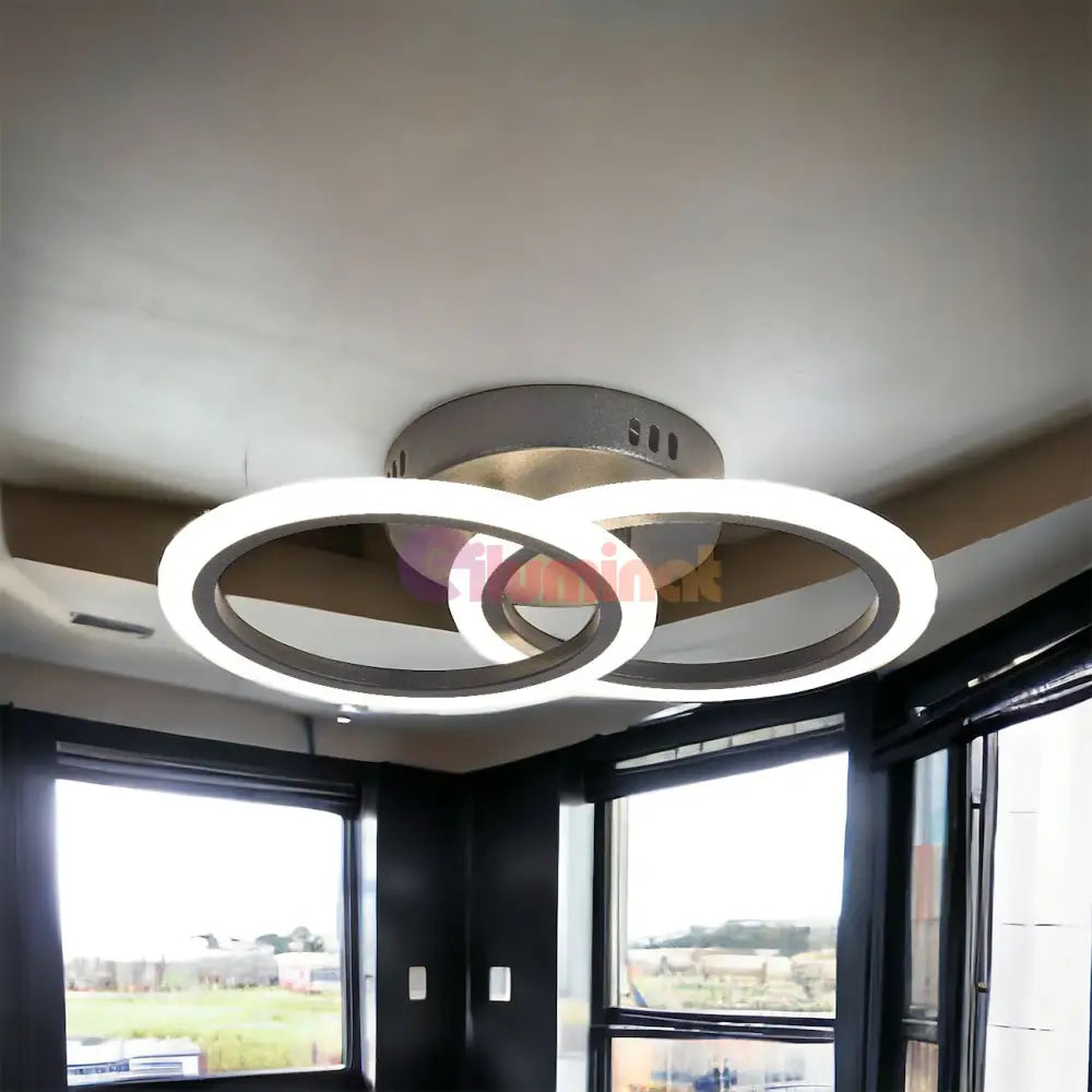 Lustra Led 1 + 1 Circle Design Black Echivalent 300W Telecomanda Lighting Fixtures