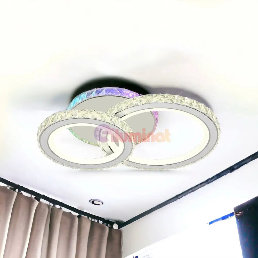 Lustra Led 106W 1 + 1 Circle Rgb Alb Cristal Telecomanda Lighting Fixtures