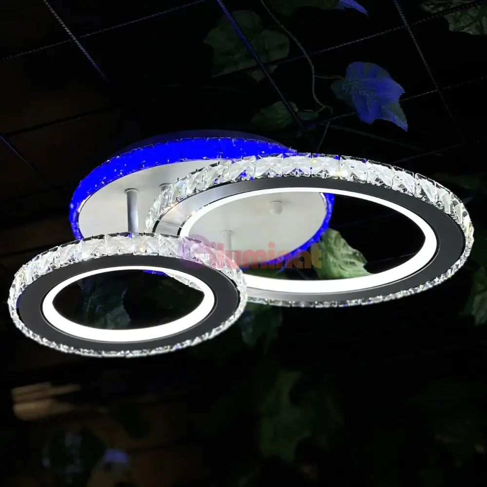 Lustra Led 106W 1 + 1 Circle Rgb Alb Cristal Telecomanda Lighting Fixtures