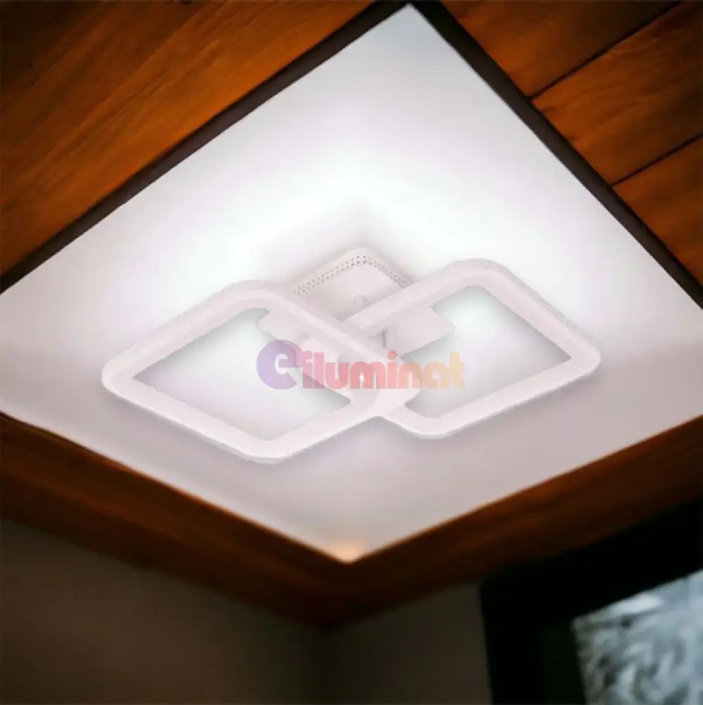 Lustra Led 1 + 1 Square Design Alb Echivalent 300W Telecomanda Lighting Fixtures