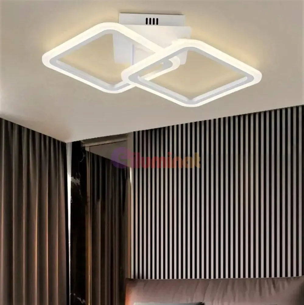Lustra Led 1 + 1 Square Design Alb Echivalent 300W Telecomanda Lighting Fixtures