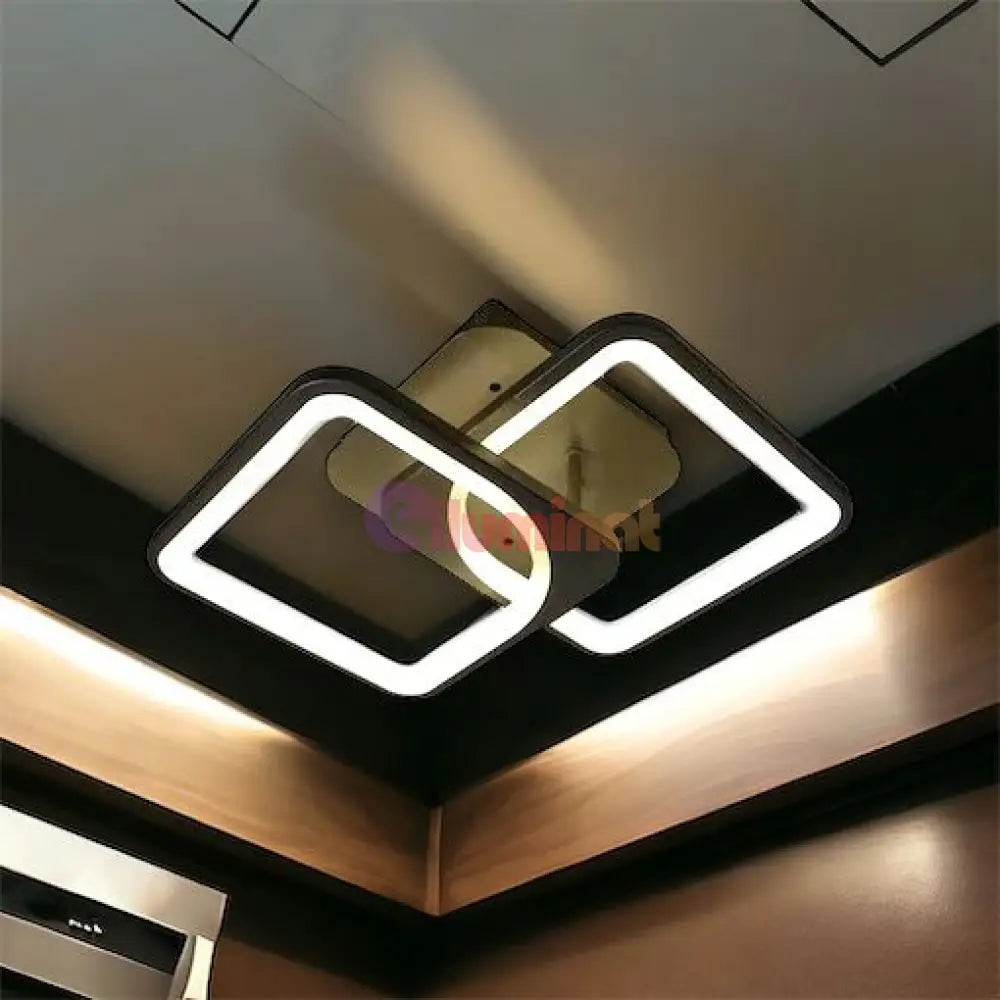 Lustra Led 1 + 1 Square Design Black Echivalent 300W Telecomanda Lighting Fixtures