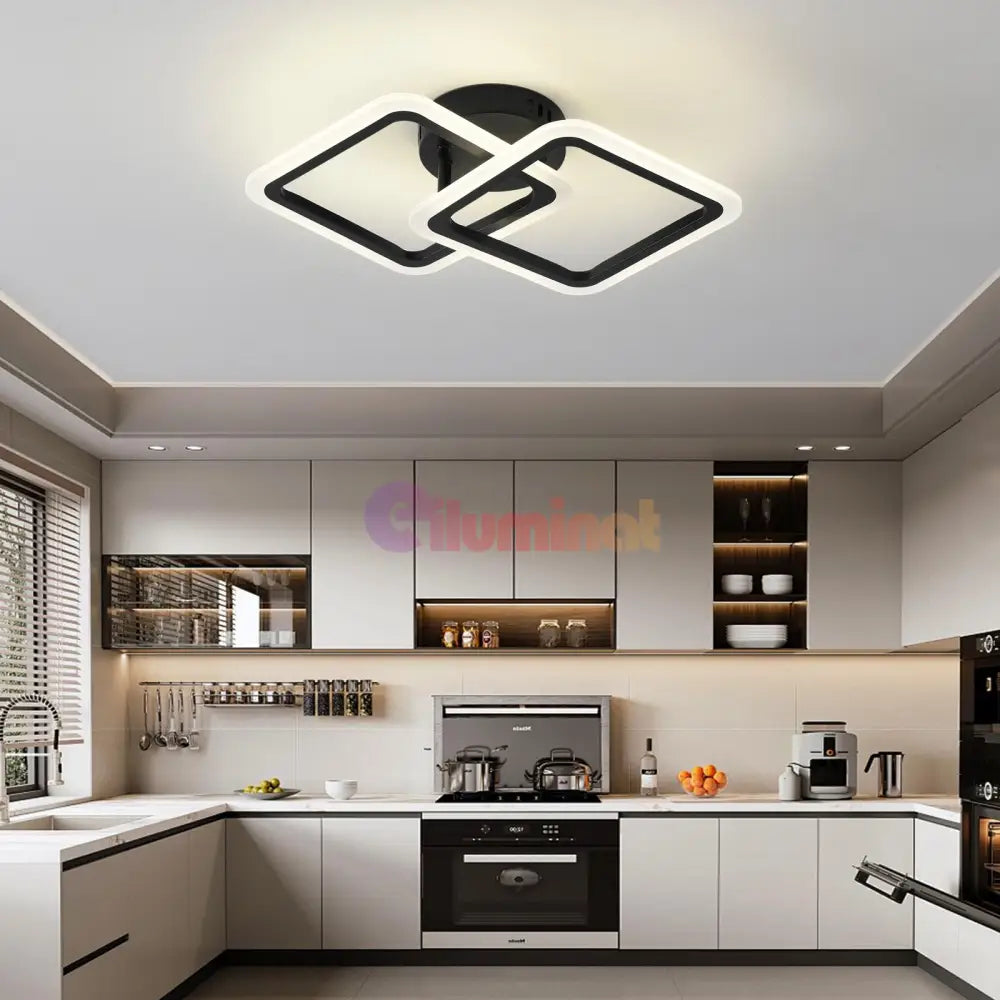 Lustra Led 1 + 1 Square Design Black Echivalent 300W Telecomanda Lighting Fixtures