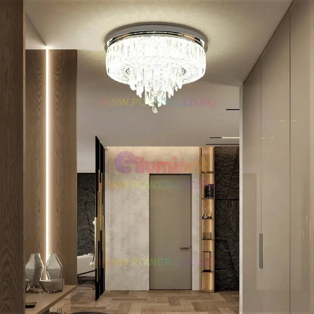 Lustra Led 100W Elegance Circle Maxi Cristal Telecomanda Lighting Fixtures