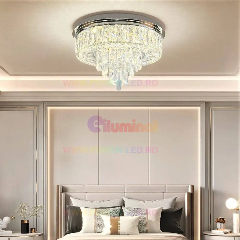 Lustra Led 100W Elegance Circle Maxi Cristal Telecomanda Lighting Fixtures