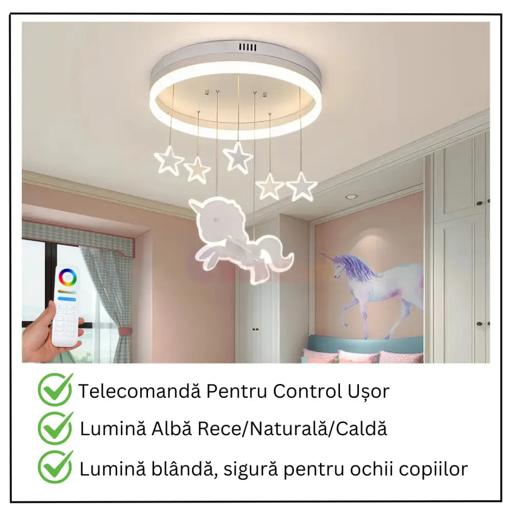 Lustra LED 100W Starry Unicorn Telecomanda 5305 ALBA / 50CM / KIDS Lighting Fixtures