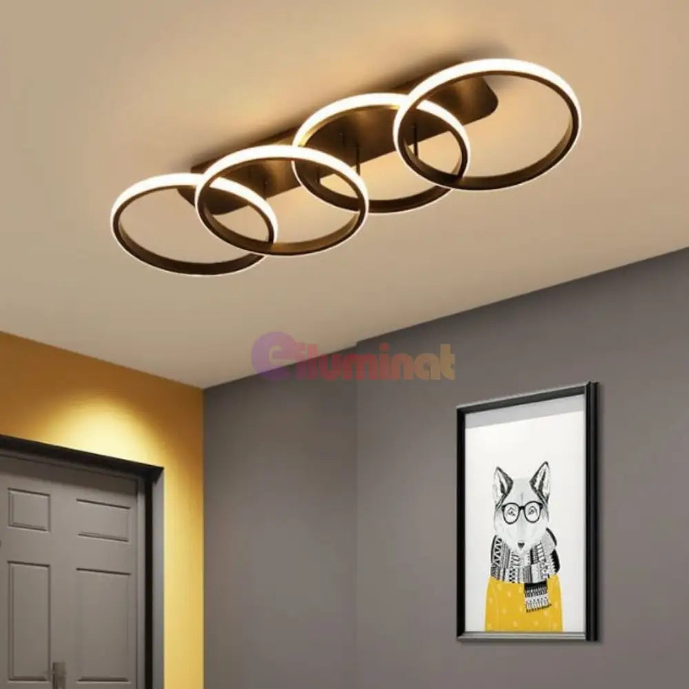 Lustra Led 104W 4 Wheels Black Echivalent 400W Neagra / Circle Design 82Cm Lighting Fixtures