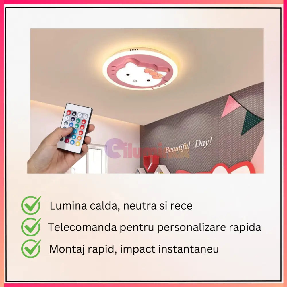 Lustra LED 104W Pink Kitty Telecomanda Echivalent 400W KIDS Lighting Fixtures
