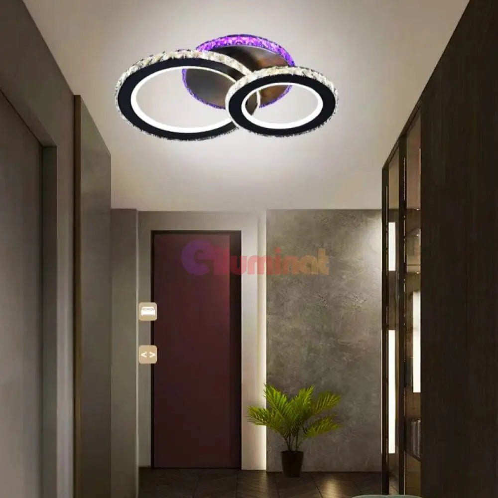 Lustra Led 106W 1 + 1 Circle Rgb Negru Cristal Telecomanda Lighting Fixtures