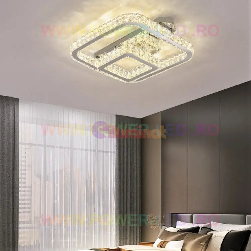 Lustra Led 108W Crown Square Cristal Telecomanda Chandeliers Crystal