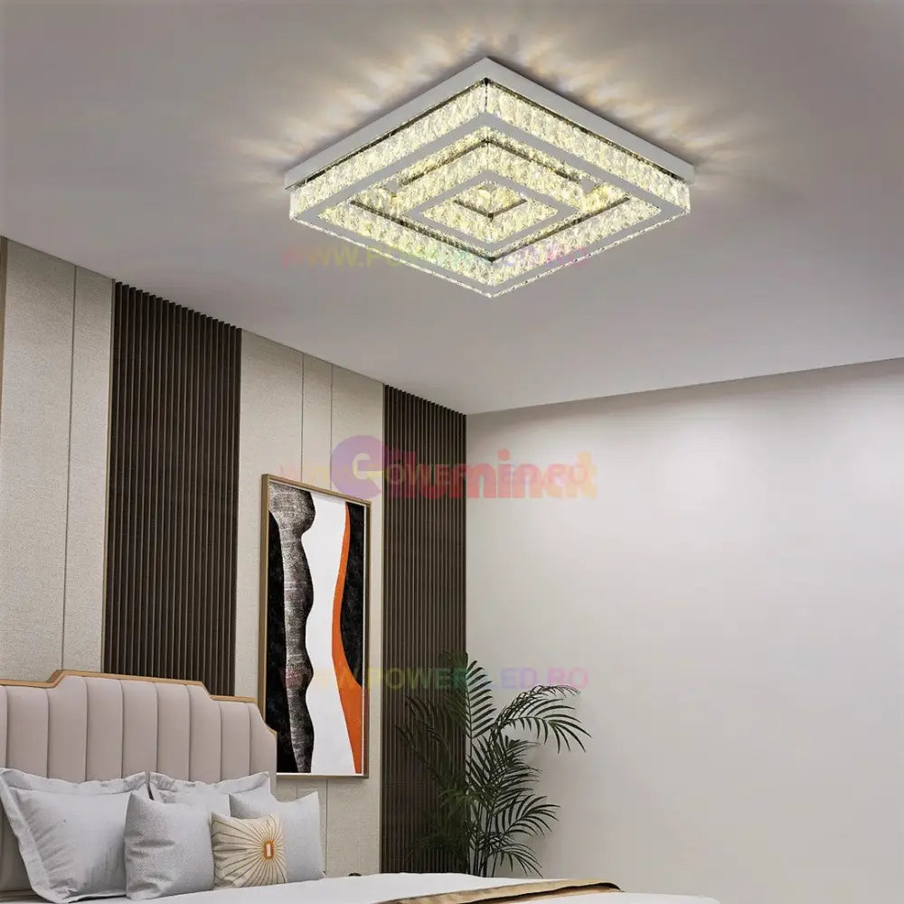 Lustra Led 112W Two Square Cristal Telecomanda Chandeliers Crystal
