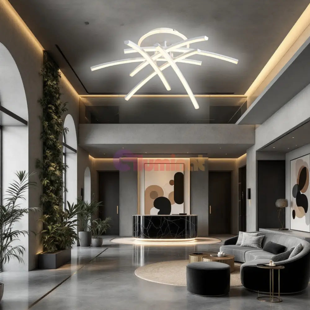 Lustra LED 6 Modern LINES White Echivalent 400W Telecomanda WT-7023-6C ALBA / 69CM / MINIMALIST DESIGN Lighting Fixtures