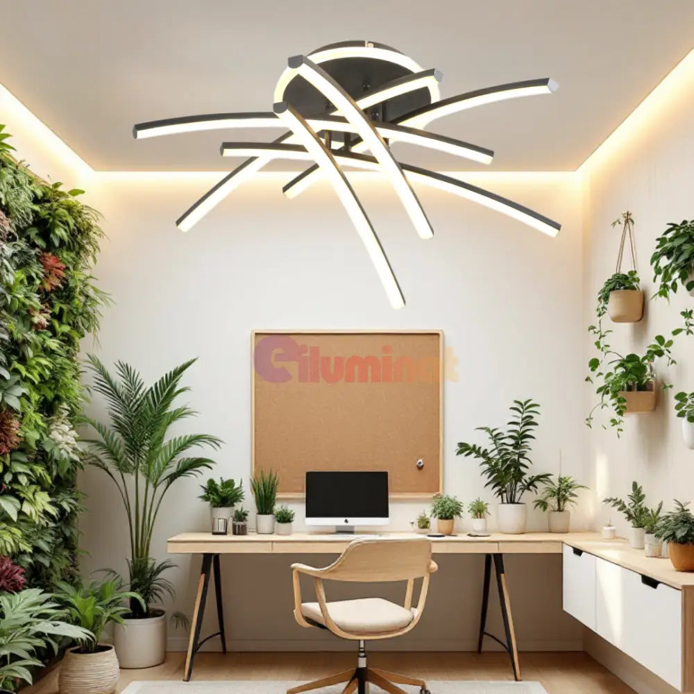 Lustra LED 4 Modern LINES Black Echivalent 400W Telecomanda 7023-6C NEAGRA / 69CM / MINIMALIST DESIGN Lighting Fixtures