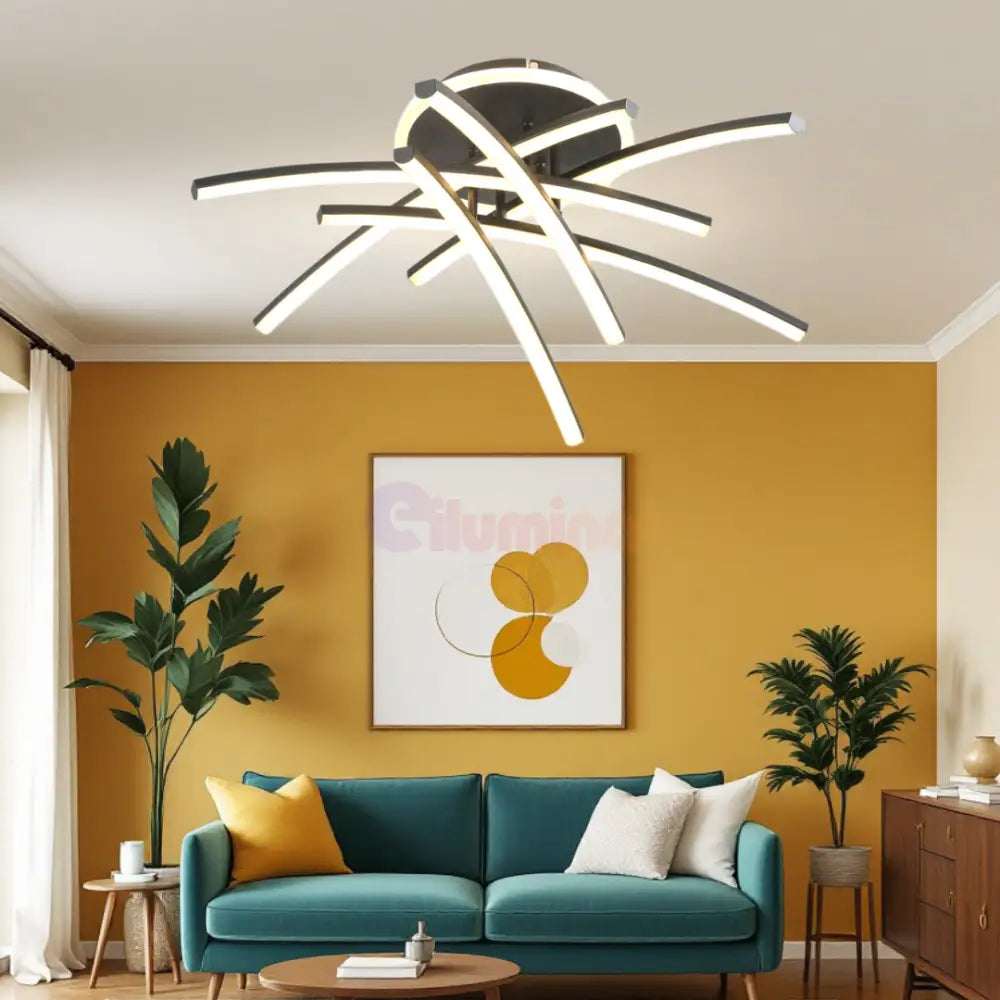 Lustra LED 4 Modern LINES Black Echivalent 400W Telecomanda 7023-6C NEAGRA / 69CM / MINIMALIST DESIGN Lighting Fixtures