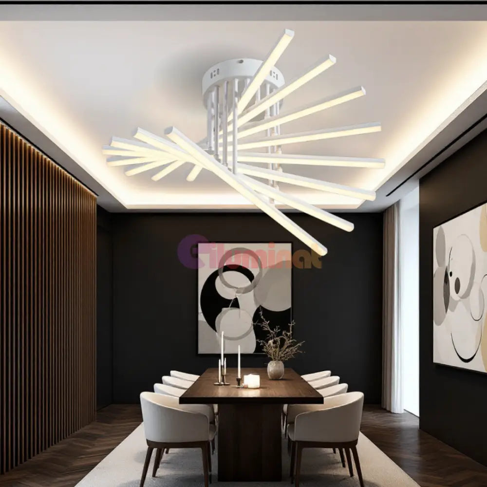 Lustra LED 8 Modern LINES White Echivalent 400W Telecomanda 7020-8C ALBA / 58CM / MINIMALIST DESIGN Lighting Fixtures