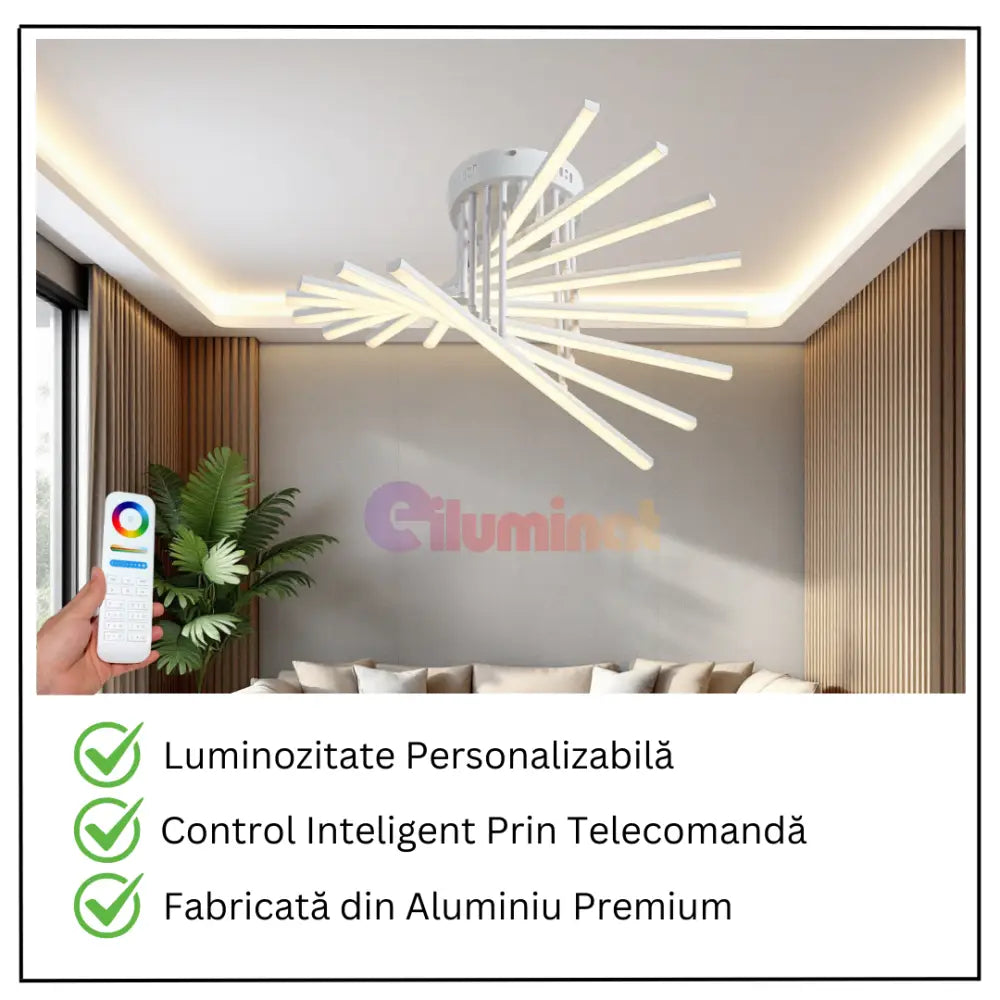 Lustra LED 8 Modern LINES White Echivalent 400W Telecomanda 7020-8C ALBA / 58CM / MINIMALIST DESIGN Lighting Fixtures