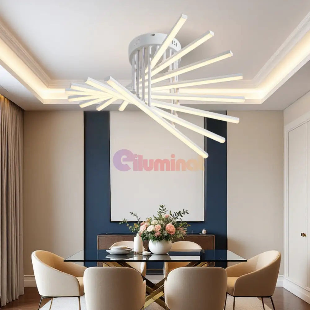 Lustra LED 8 Modern LINES White Echivalent 400W Telecomanda 7020-8C ALBA / 58CM / MINIMALIST DESIGN Lighting Fixtures