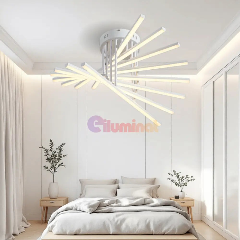 Lustra LED 8 Modern LINES White Echivalent 400W Telecomanda 7020-8C ALBA / 58CM / MINIMALIST DESIGN Lighting Fixtures