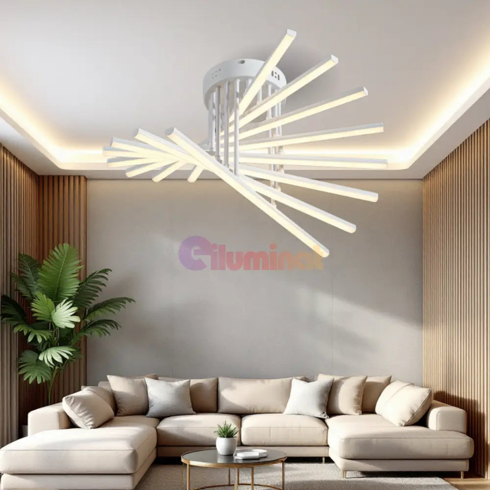 Lustra LED 8 Modern LINES White Echivalent 400W Telecomanda 7020-8C ALBA / 58CM / MINIMALIST DESIGN Lighting Fixtures