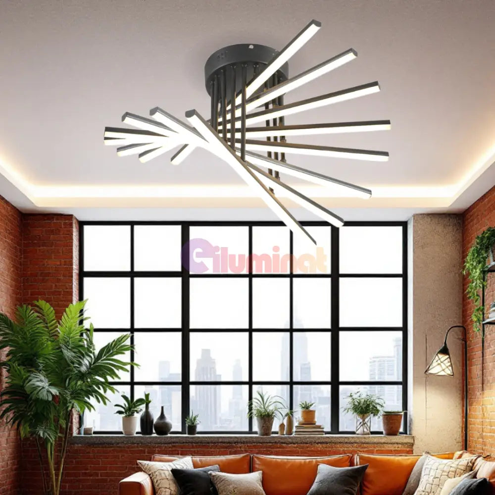 Lustra LED 8 Modern LINES Black Echivalent 400W Telecomanda 7020-8C NEAGRA / 58CM / MINIMALIST DESIGN Lighting Fixtures