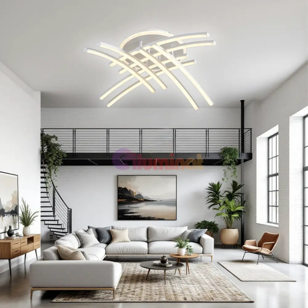 Lustra LED 8 Modern LINES White Echivalent 400W Telecomanda WT-7023-8C ALBA / 69CM / MINIMALIST DESIGN Lighting Fixtures