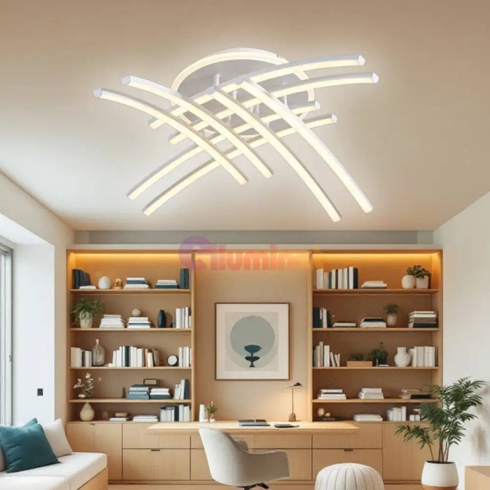 Lustra LED 8 Modern LINES White Echivalent 400W Telecomanda WT-7023-8C ALBA / 69CM / MINIMALIST DESIGN Lighting Fixtures
