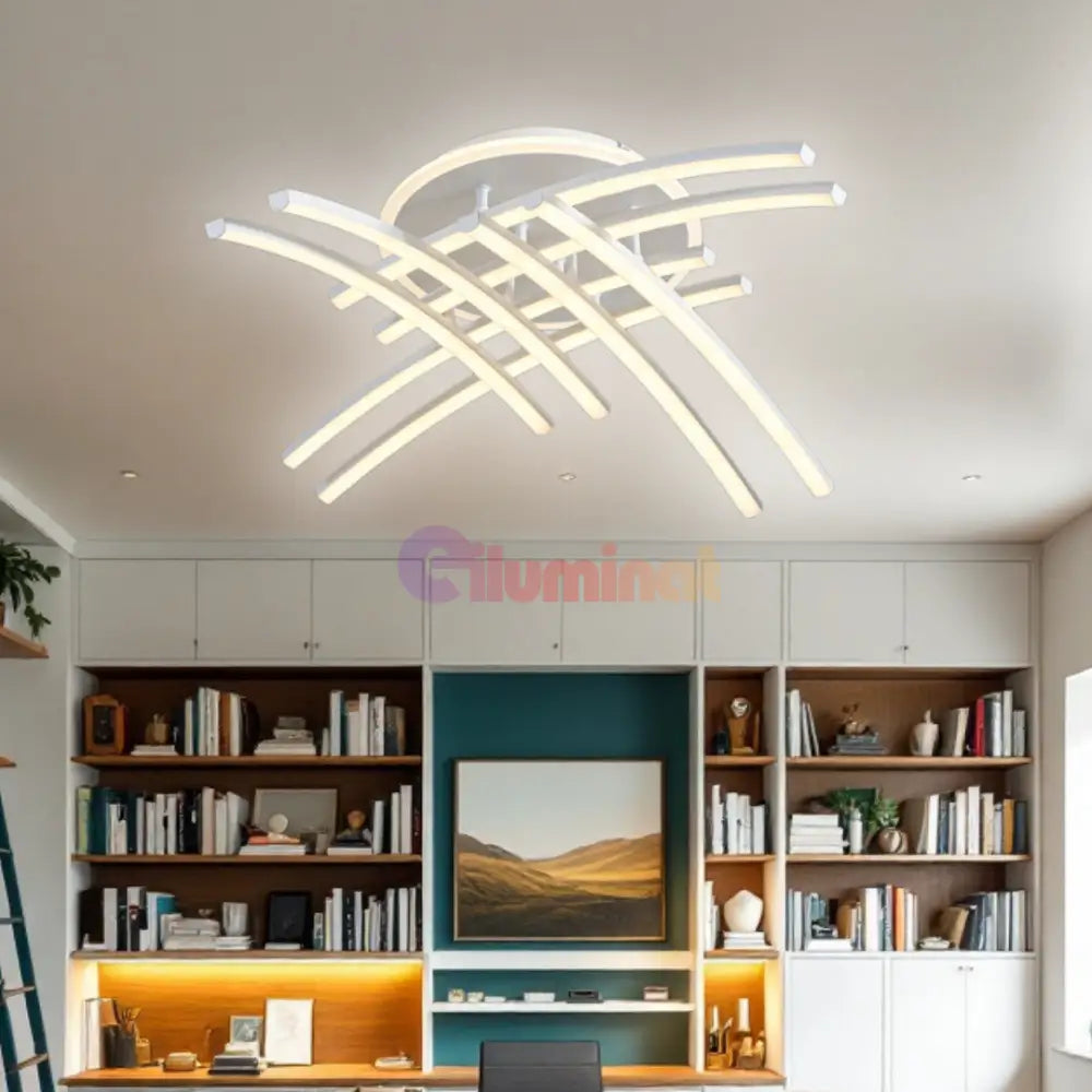 Lustra LED 8 Modern LINES White Echivalent 400W Telecomanda WT-7023-8C ALBA / 69CM / MINIMALIST DESIGN Lighting Fixtures