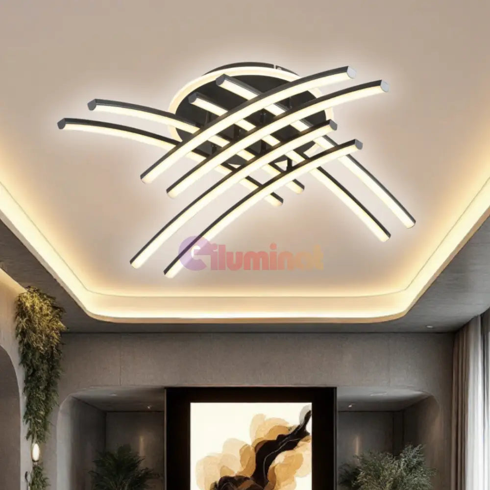 Lustra LED 8 Modern LINES Black Echivalent 400W Telecomanda BK-7023-8C NEAGRA / 69CM / MINIMALIST DESIGN Lighting