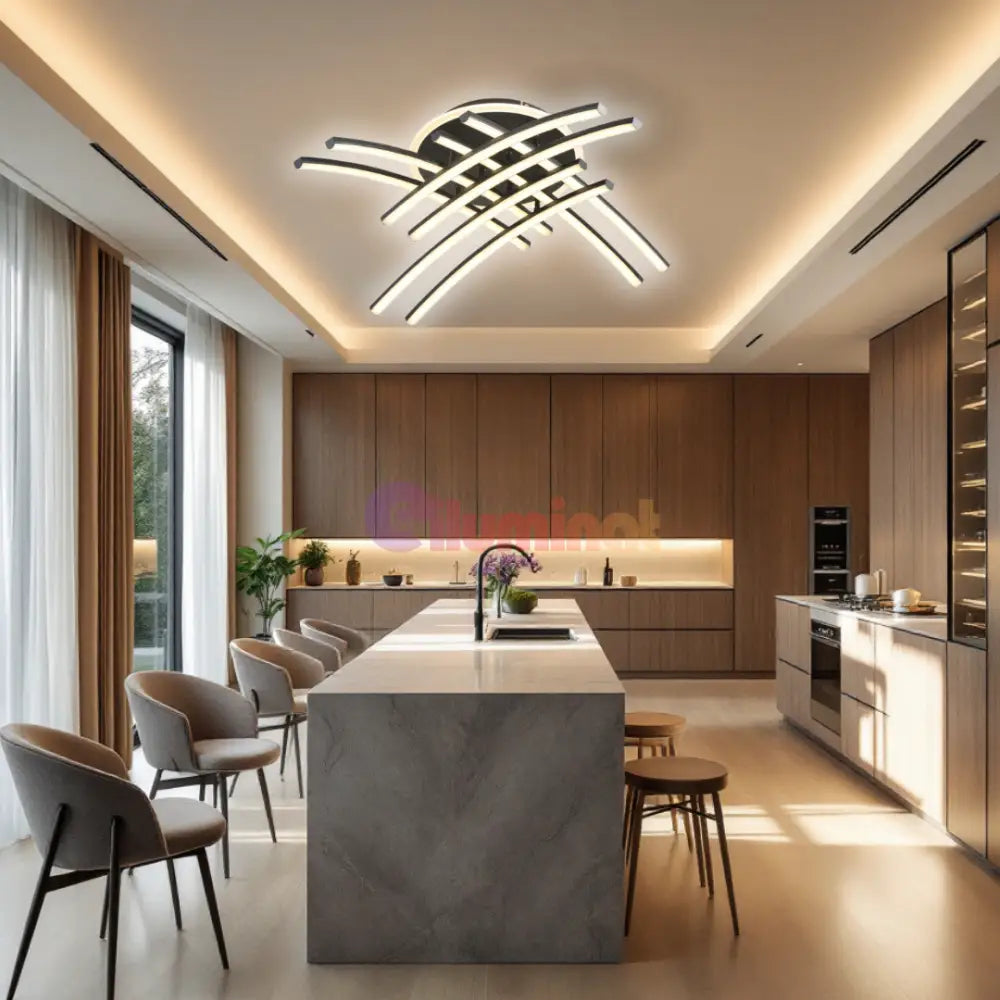 Lustra LED 8 Modern LINES Black Echivalent 400W Telecomanda BK-7023-8C NEAGRA / 69CM / MINIMALIST DESIGN Lighting