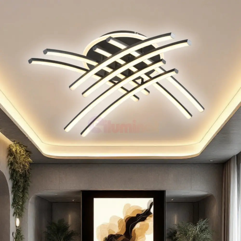 Lustra LED 8 Modern LINES Black Echivalent 400W Telecomanda BK-7023-8C NEAGRA / 69CM / MINIMALIST DESIGN Lighting