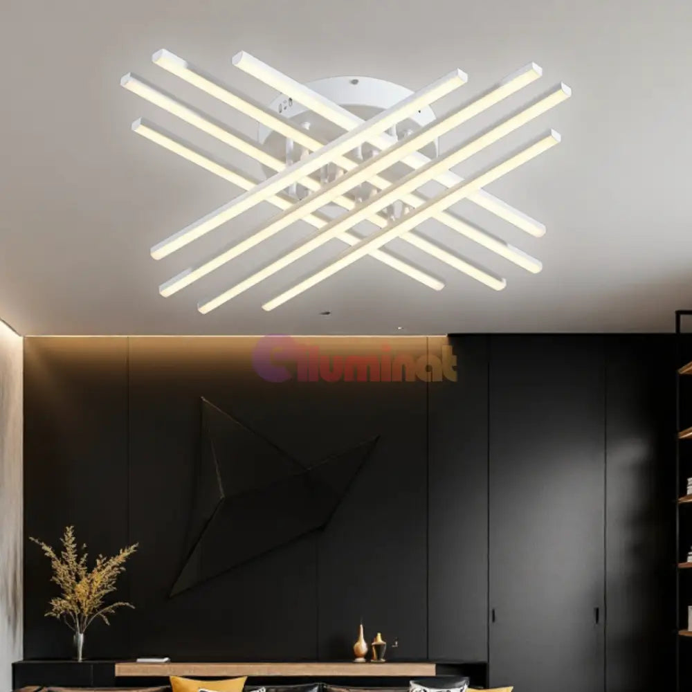 Lustra LED 8 Modern LINES White Echivalent 400W Telecomanda WT-7021-8C ALBA / 72CM / MINIMALIST DESIGN Lighting Fixtures