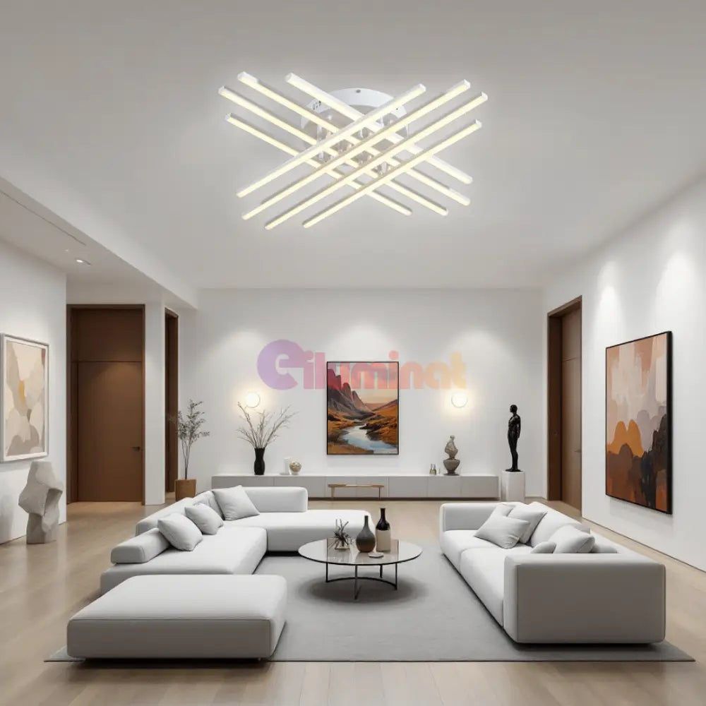 Lustra LED 8 Modern LINES White Echivalent 400W Telecomanda WT-7021-8C ALBA / 72CM / MINIMALIST DESIGN Lighting Fixtures