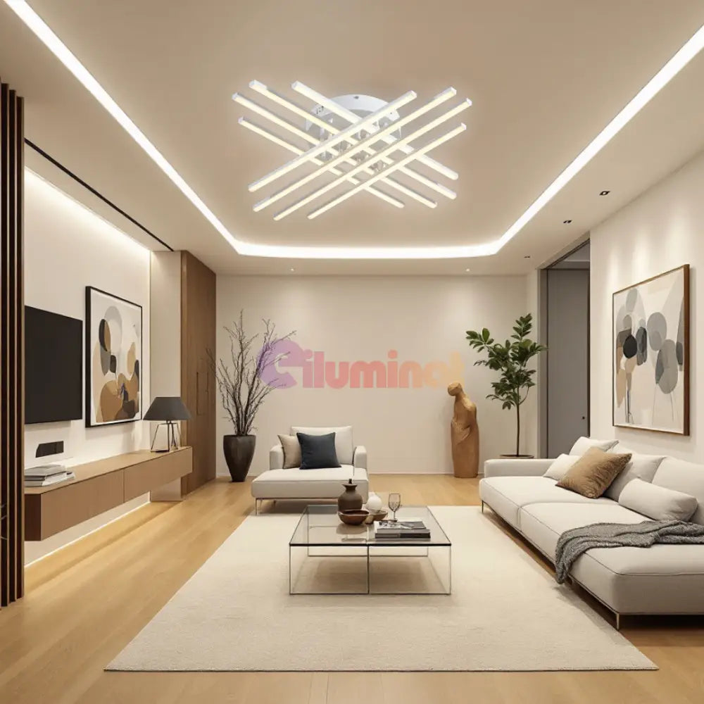 Lustra LED 8 Modern LINES White Echivalent 400W Telecomanda WT-7021-8C ALBA / 72CM / MINIMALIST DESIGN Lighting Fixtures
