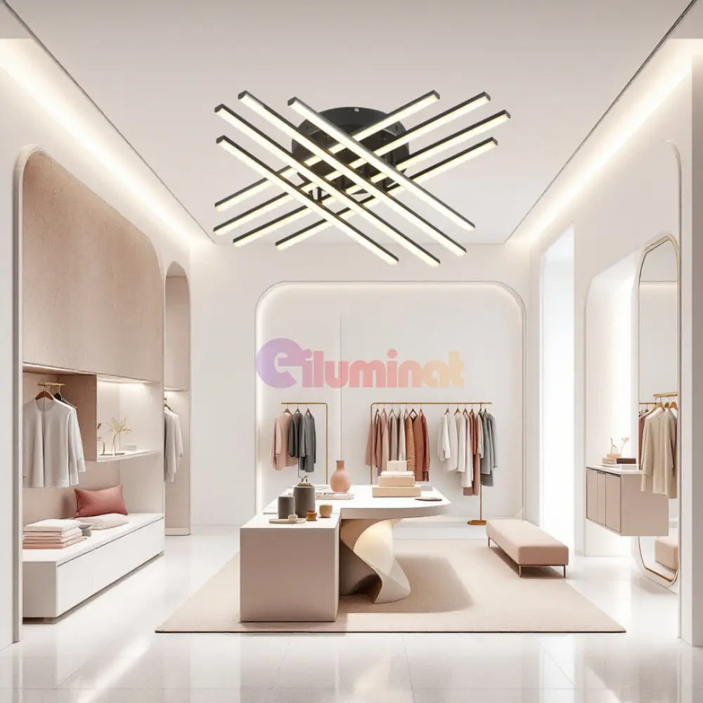 Lustra LED 8 Modern LINES Black Echivalent 400W Telecomanda BK-7021-8C NEAGRA / 72CM / MINIMALIST DESIGN Lighting