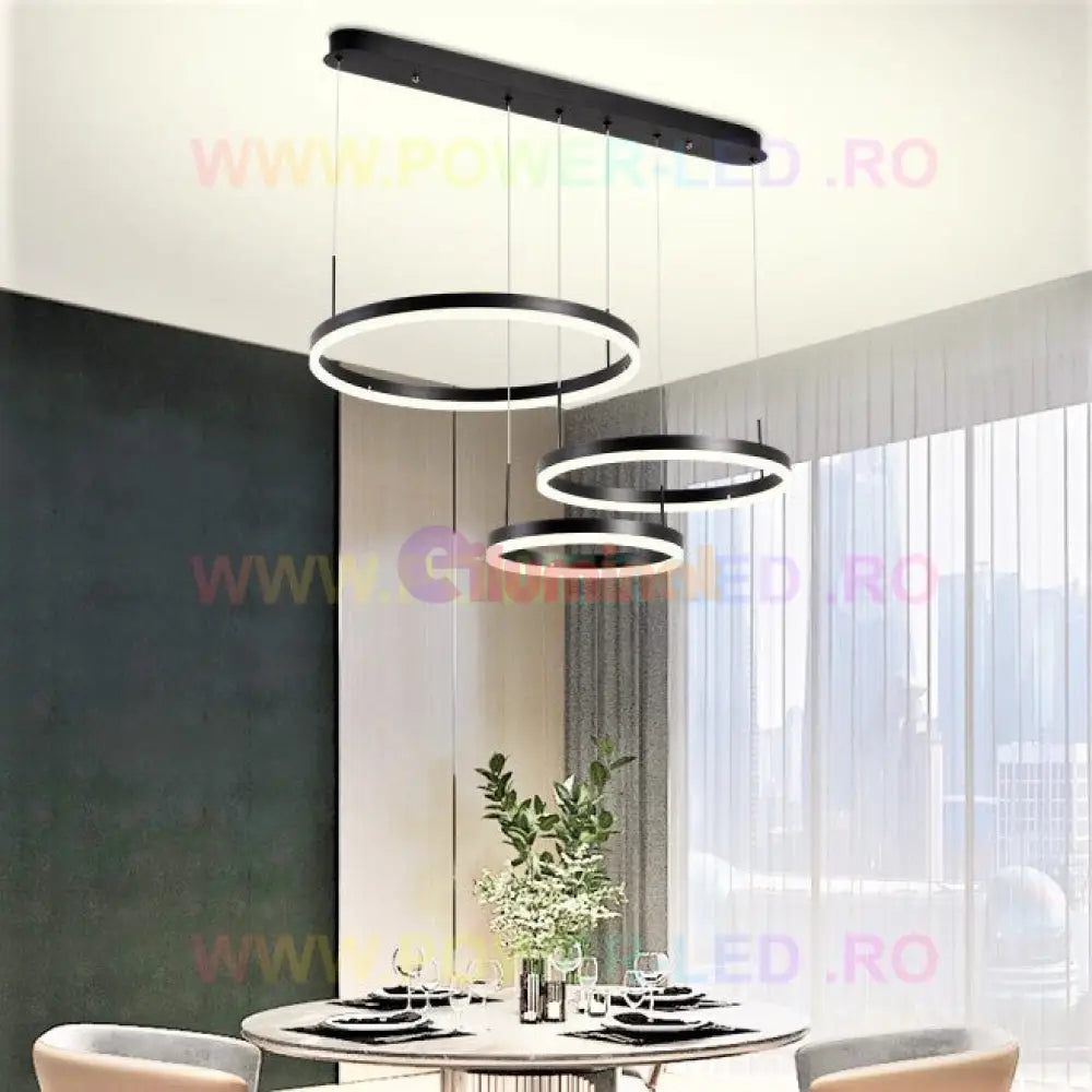 Lustra Led 150W Cassandra Circle Black 3 Segmente Echivalent 600W Lighting Fixtures