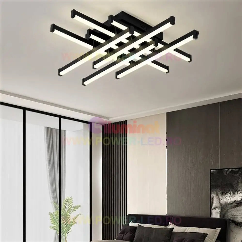 Lustra Led 160W 8 Lines Design Black Telecomanda Lighting Fixtures