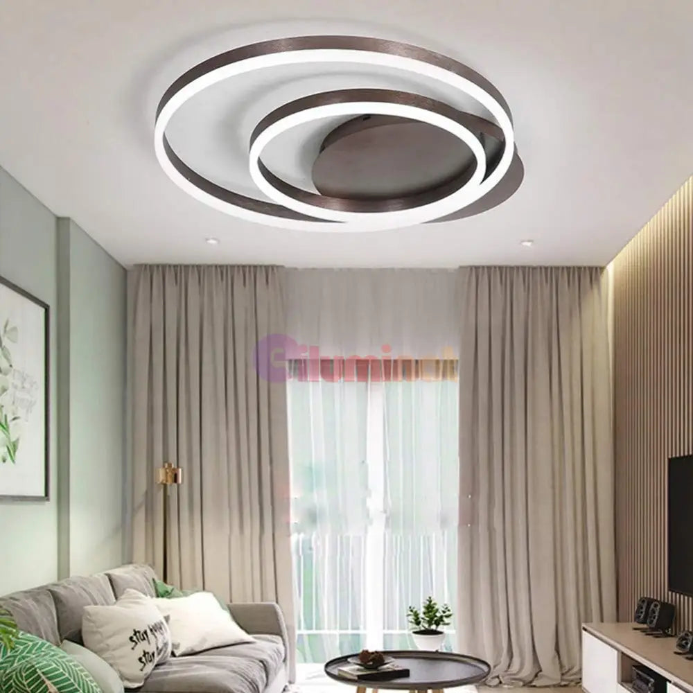 Lustra Led 160W Brown 2 Rings Telecomanda Ceiling Light