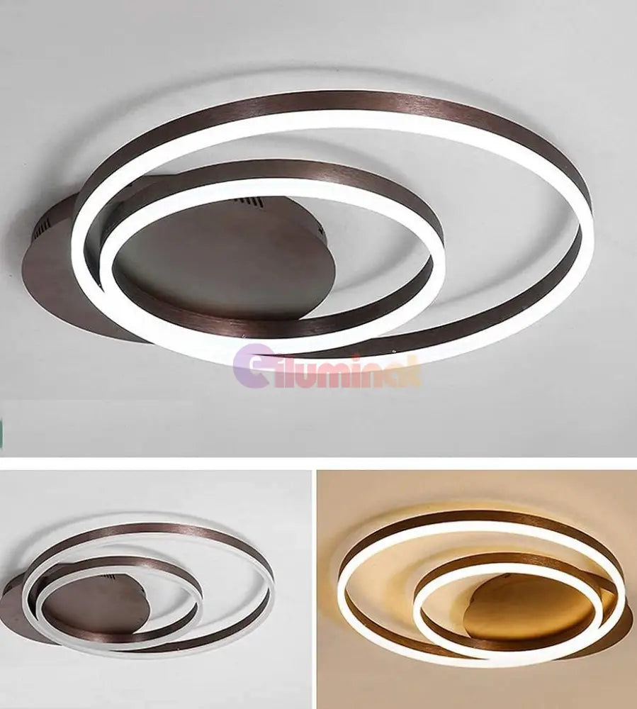 Lustra Led 160W Brown 2 Rings Telecomanda Ceiling Light