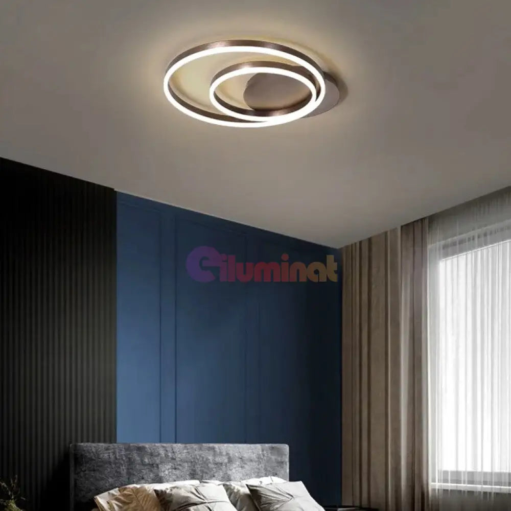 Lustra Led 160W Brown 2 Rings Telecomanda Ceiling Light