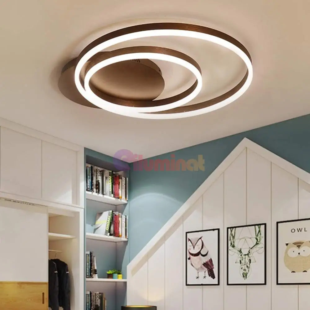 Lustra Led 160W Brown 2 Rings Telecomanda Ceiling Light