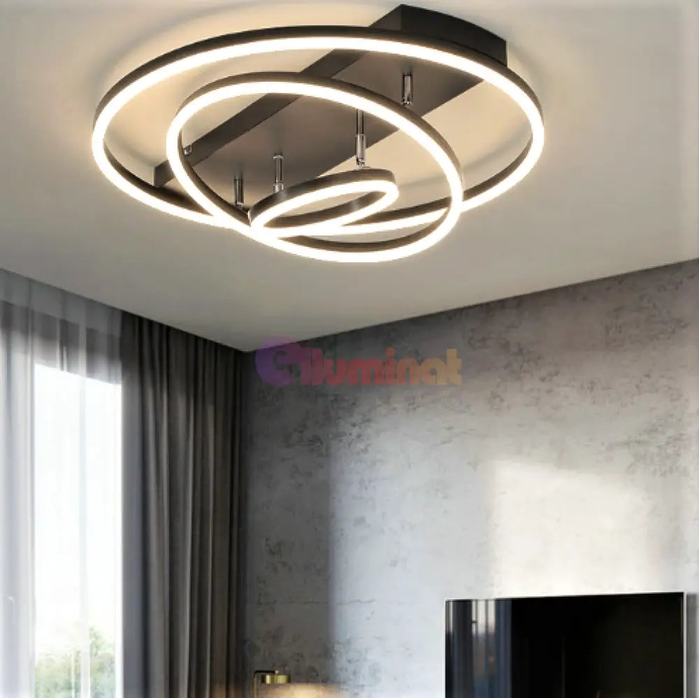 Lustra Led 160W Brown 3 Rings Reglabile Telecomanda Ceiling Light