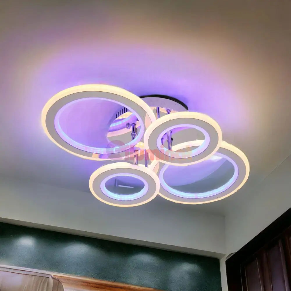 Lustra Led 176W 2 + 2 Circle Chrome Rgb-Mix Telecomanda Lighting Fixtures